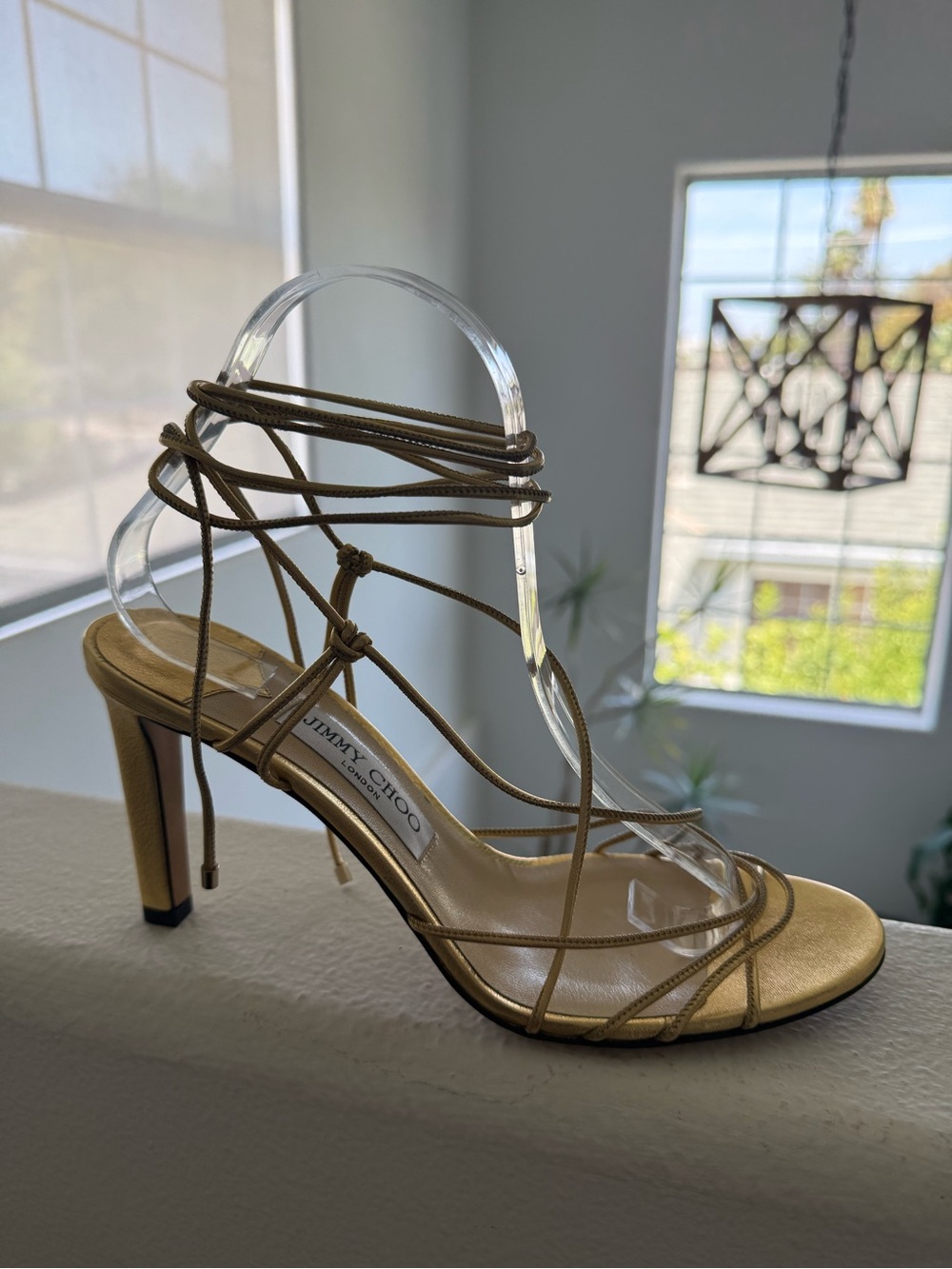 Jimmy Choo Gold Strappy Lace-Up Sandal size 40 Euro